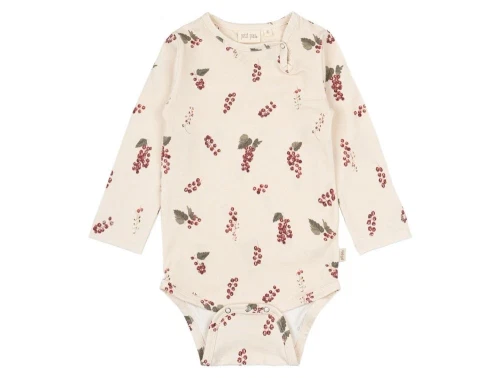 langærmet body fra Petit Piao med print af røde ribs PP201 berry